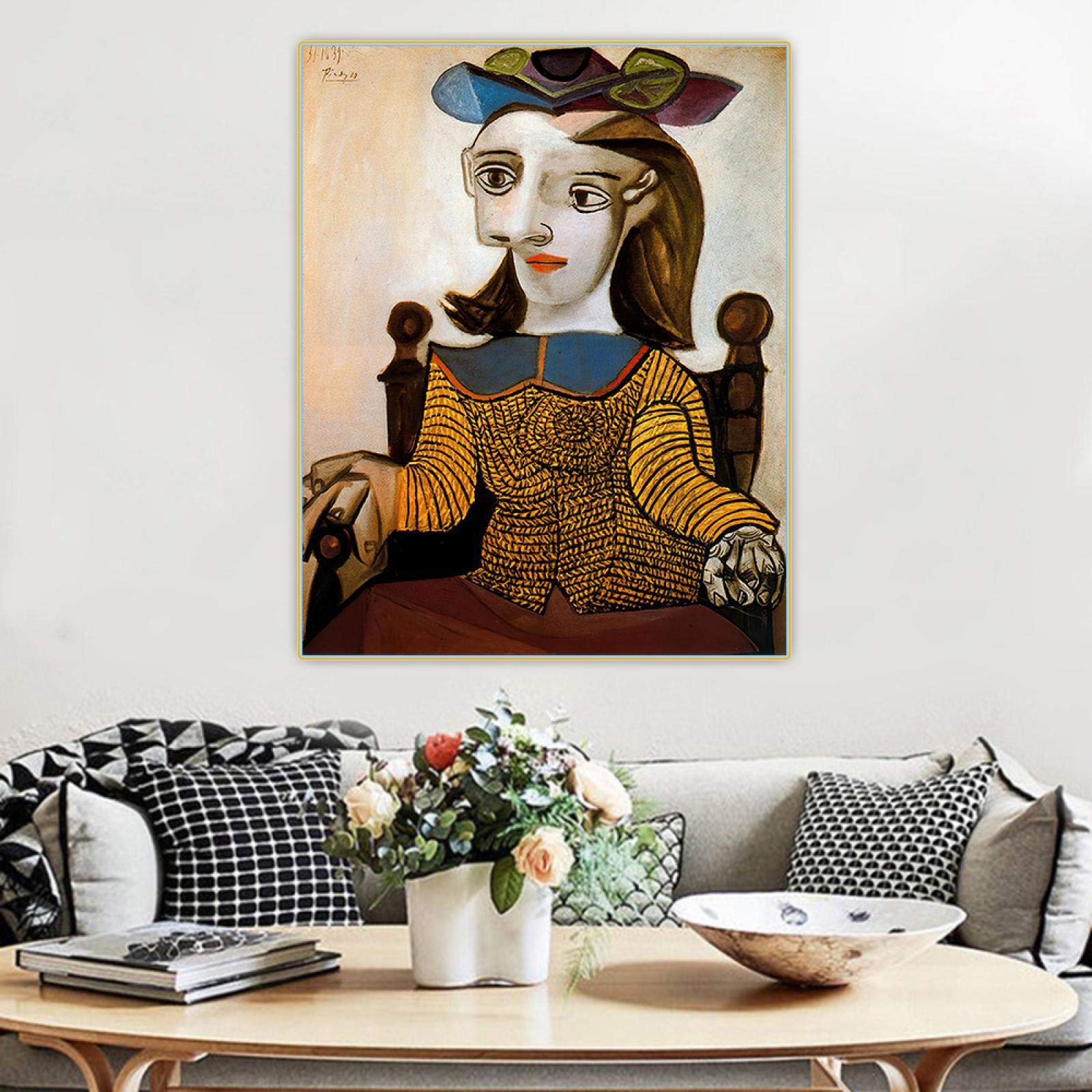 Amazon｜パブロ・ピカソ「黄色いセーター」キャンバス油絵西洋美術装飾